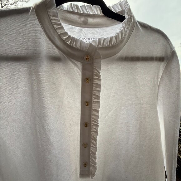 Charter Club Women's Pullover White Top with Ruffle and Buttons Size 1X NWT - Picture 13 of 14